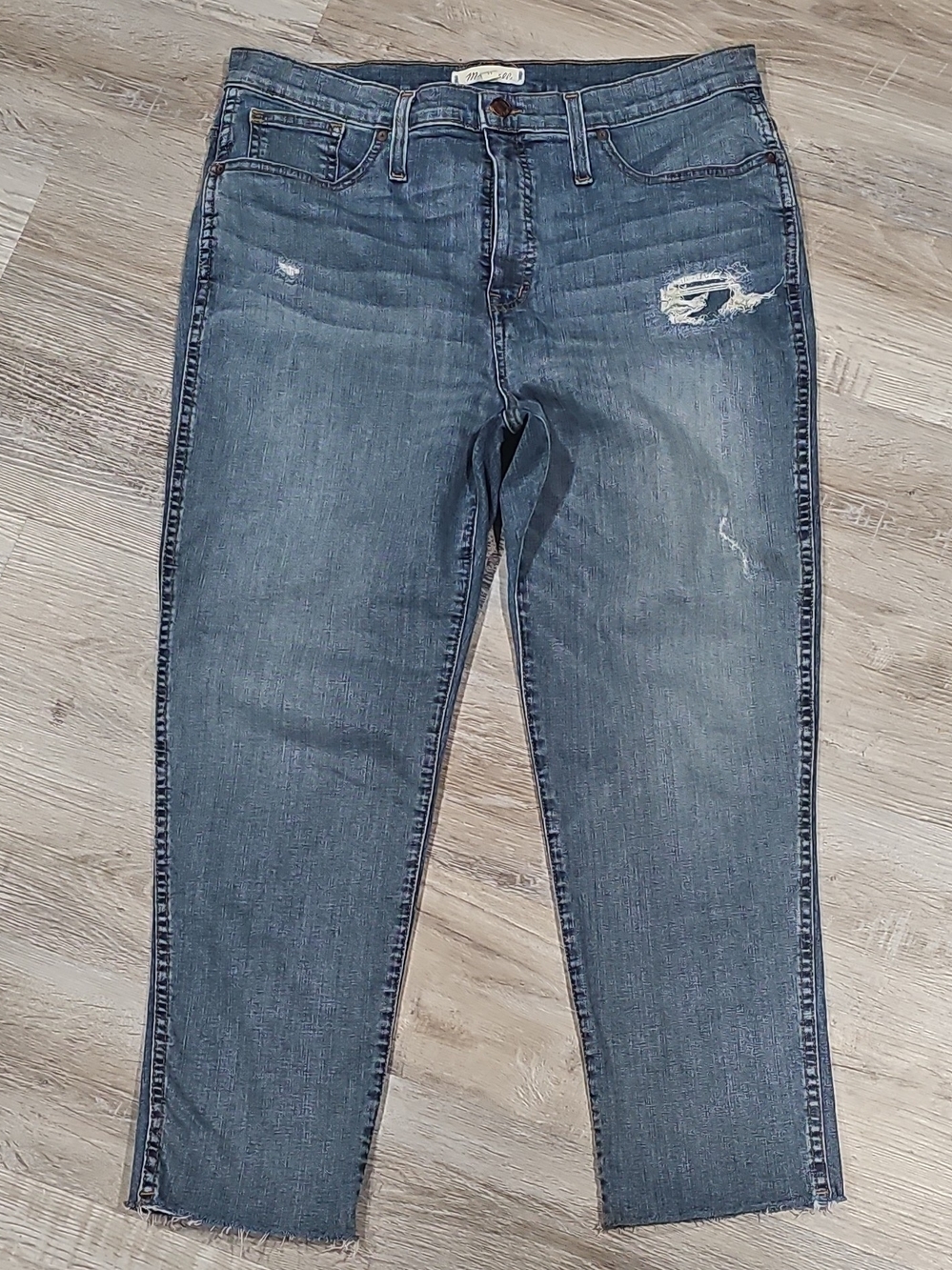 Madewell The Cali Demi-Boot Crop Distressed Straight Leg Jeans Waist 32